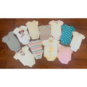 Baby Girl Size 3-6 Months One Piece Cotton Bodysuits, Short Sleeve lot of eleven
